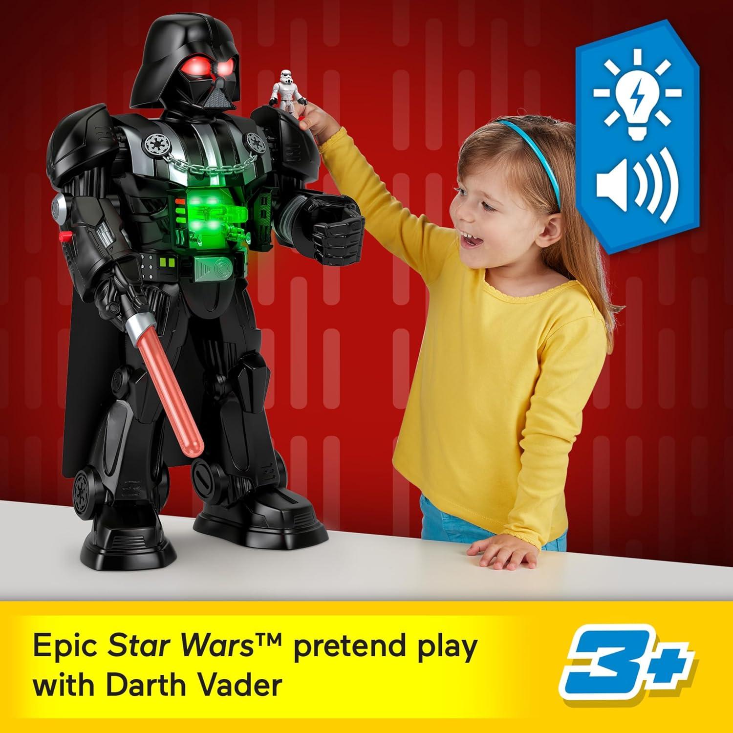 imageFisherPrice Imaginext Star Wars Darth Vader Bot 2 Ft Tall Toy Lights Sounds amp Stormtrooper Metal Character Key for Kids Ages 3 Years
