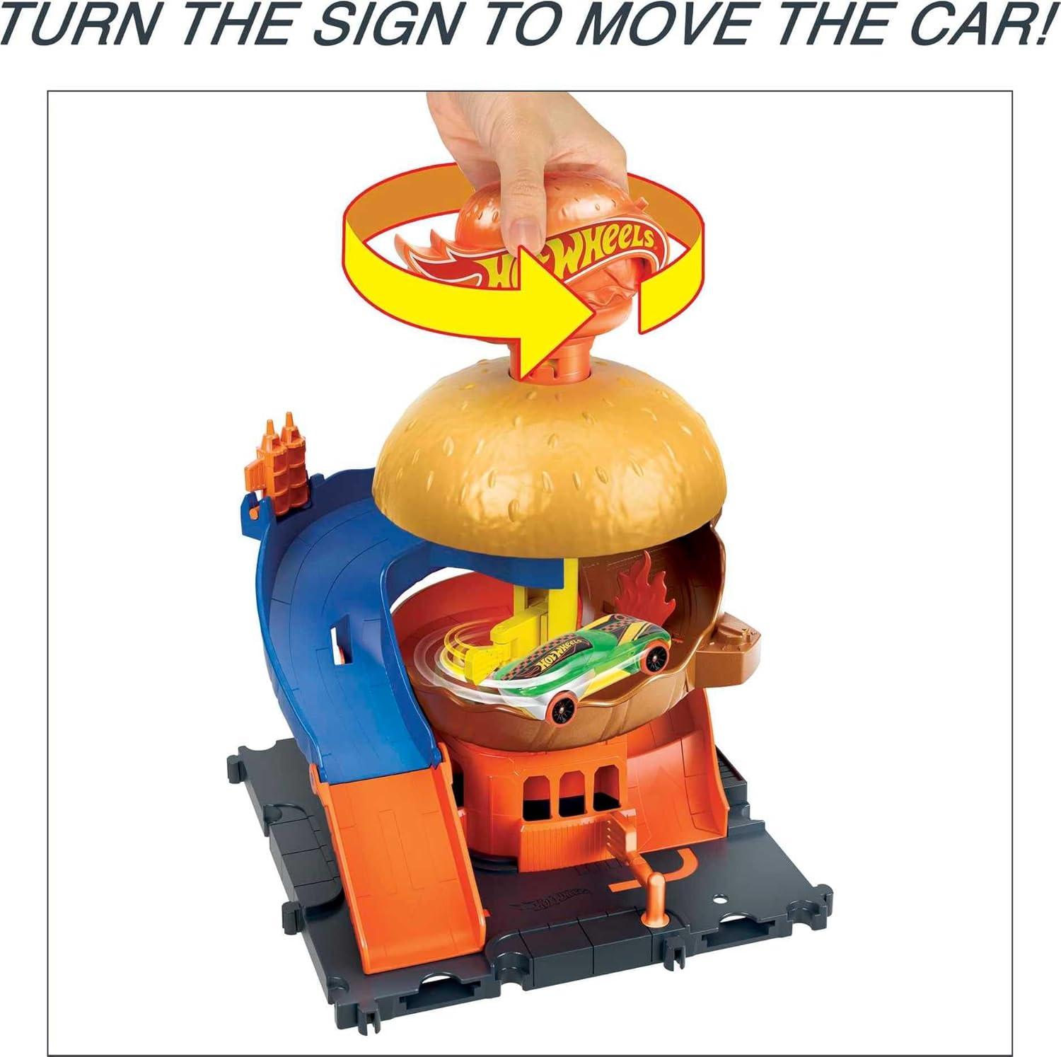 imageHot Wheels City Burger DriveThru Playset with 1 Vehicle Connects to Other Playsets amp Tracks Gift for Kids Ages 4 to 8 Years Old