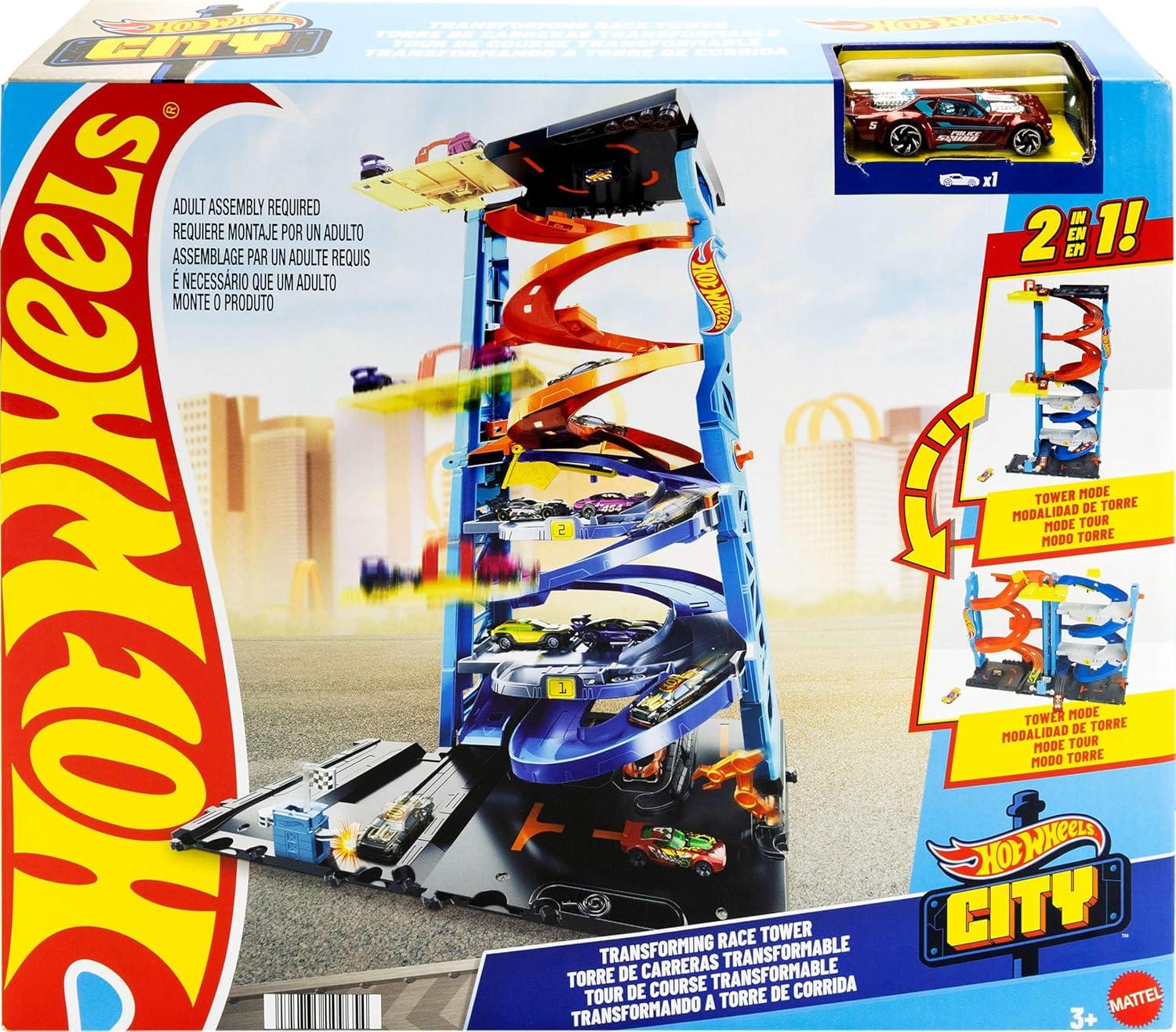 imageHot Wheels City Toy Car Track Set Transforming Race Tower Single to DualMode Racing with 164 Scale Vehicle 2 Ways to Play Amazon ExclusiveRace Tower