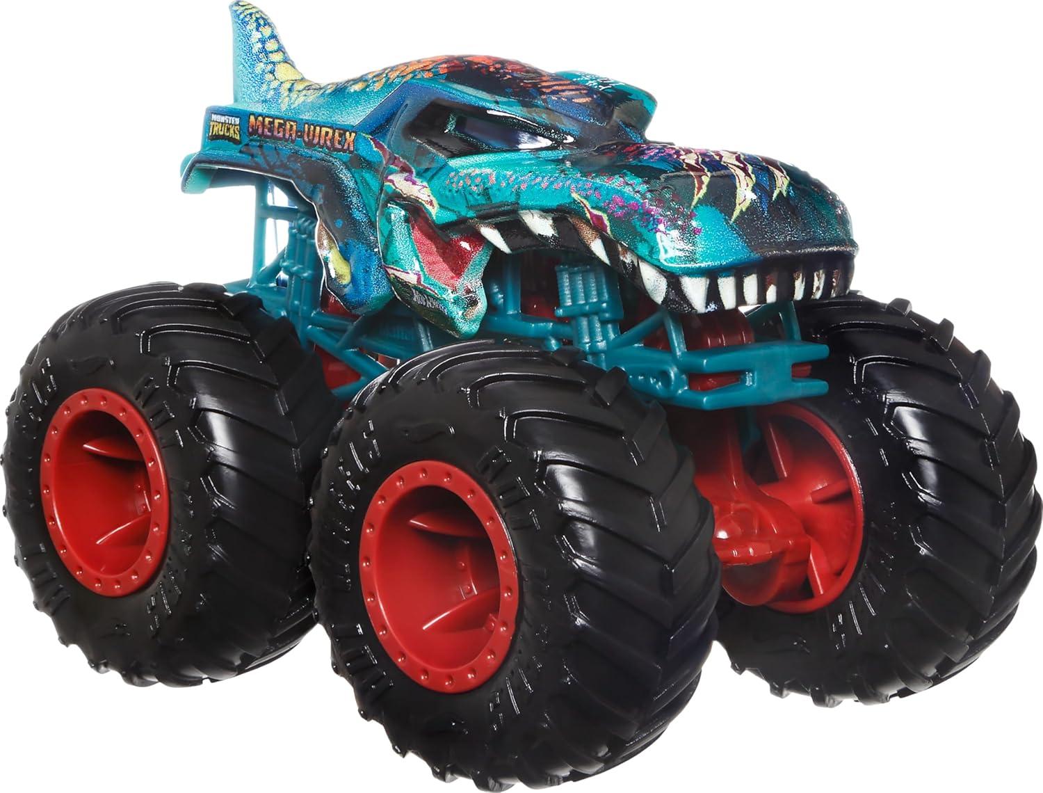 imageHot Wheels Monster Trucks 2Pack Demolition Doubles Set of 2 Toy Vehicles in 164 Scale for Kids amp Collectors Styles May Vary4Pack Fang Frenzy
