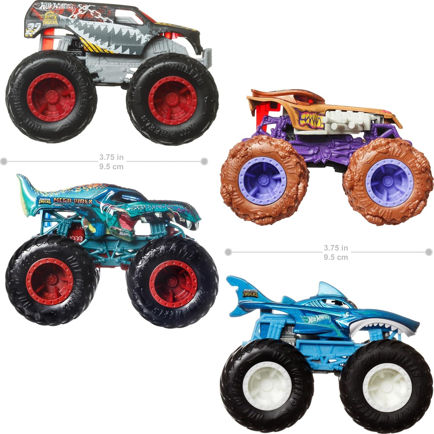 imageHot Wheels Monster Trucks 2Pack Demolition Doubles Set of 2 Toy Vehicles in 164 Scale for Kids amp Collectors Styles May Vary4Pack Fang Frenzy