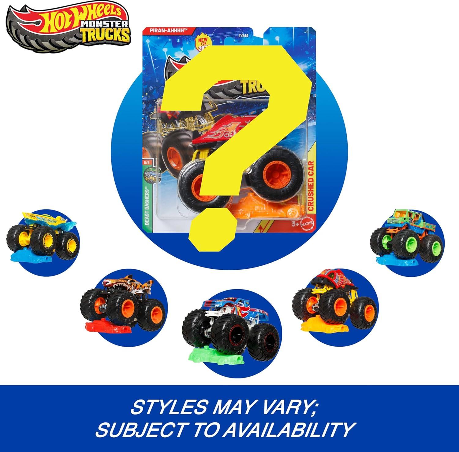 imageHot Wheels Monster Trucks Set 1 Toy Truck in 164 Scale amp 1 Crushable Car Vehicle Play for Kids amp Collectors Styles May VaryStandard
