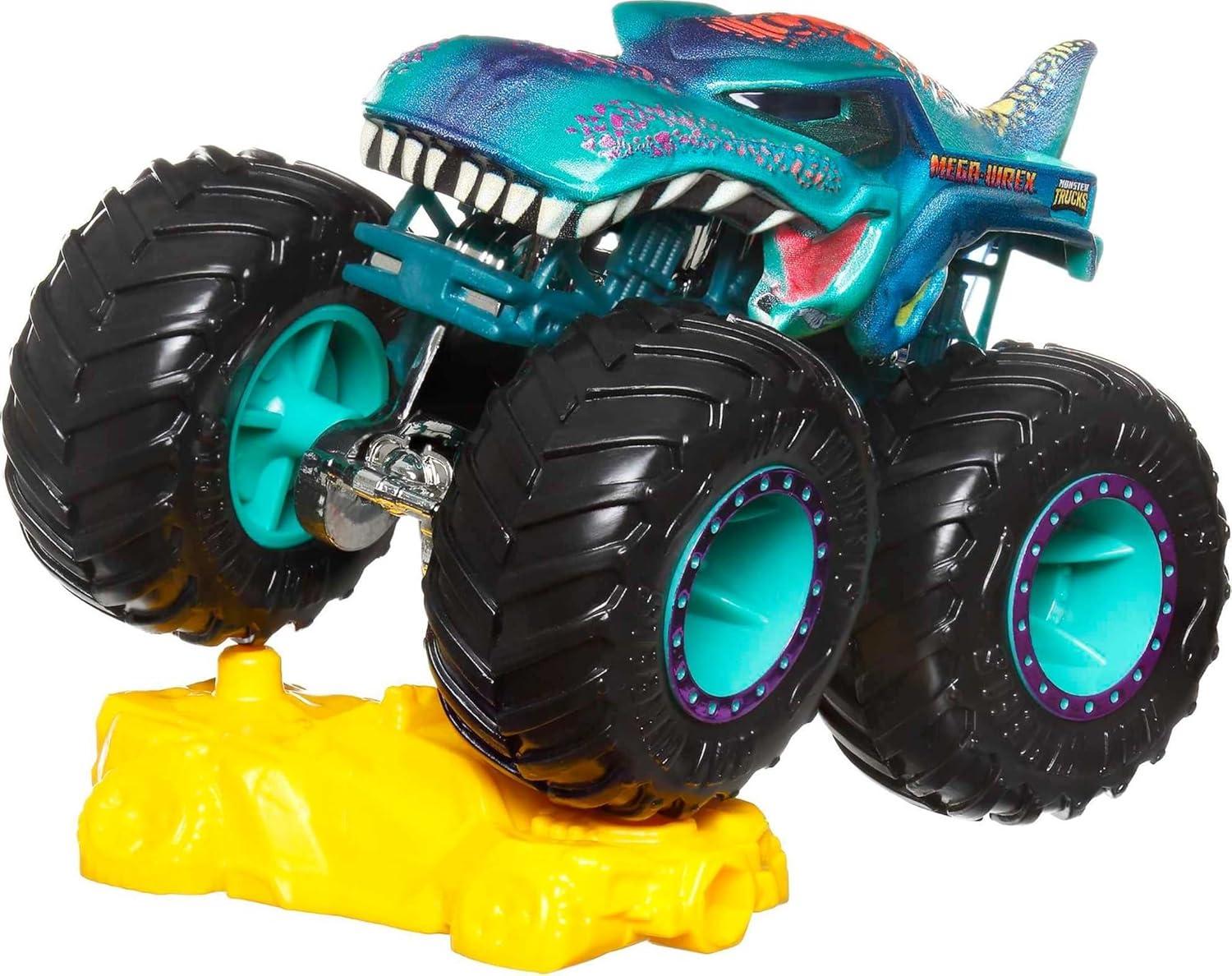 imageHot Wheels Monster Trucks Set 1 Toy Truck in 164 Scale amp 1 Crushable Car Vehicle Play for Kids amp Collectors Styles May VaryStandard