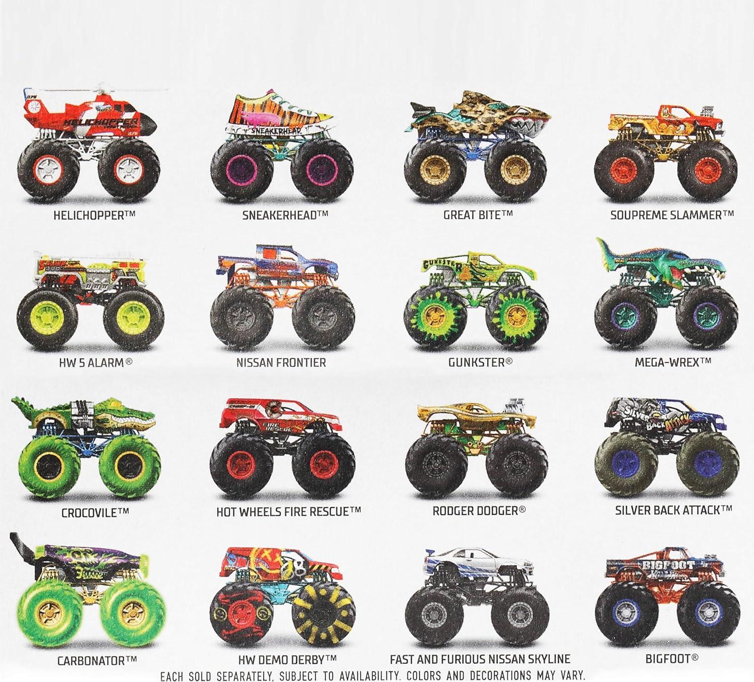 imageHot Wheels Monster Trucks Set 1 Toy Truck in 164 Scale amp 1 Crushable Car Vehicle Play for Kids amp Collectors Styles May VaryStandard