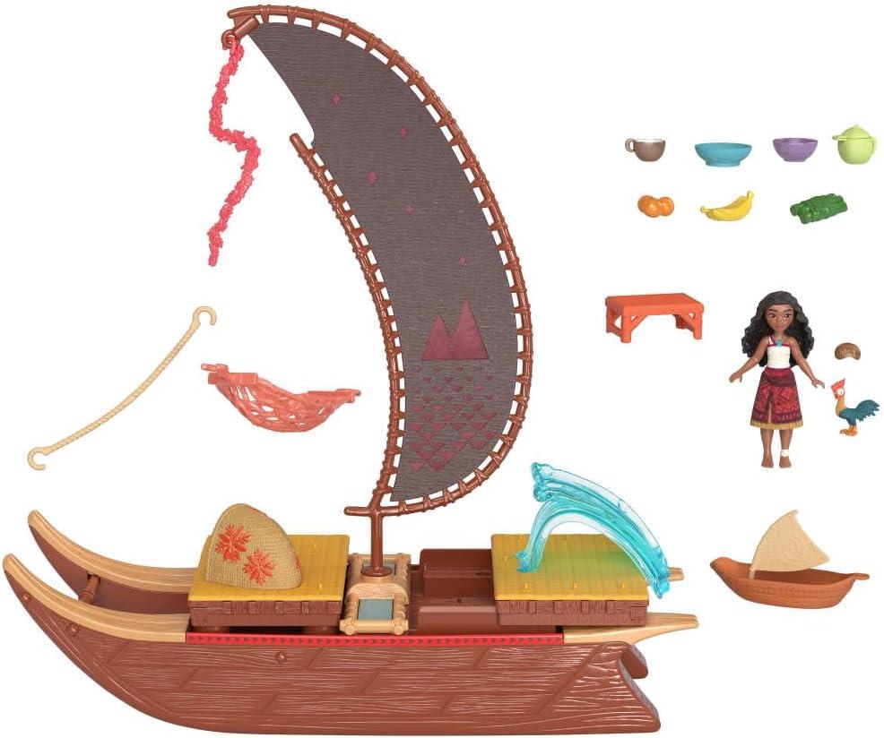 imageMattel Disney Moana 2 Toy Playset with Floating Adventure Canoe Small Doll 1 Character Friend 6 Play Areas amp 10 Accessories
