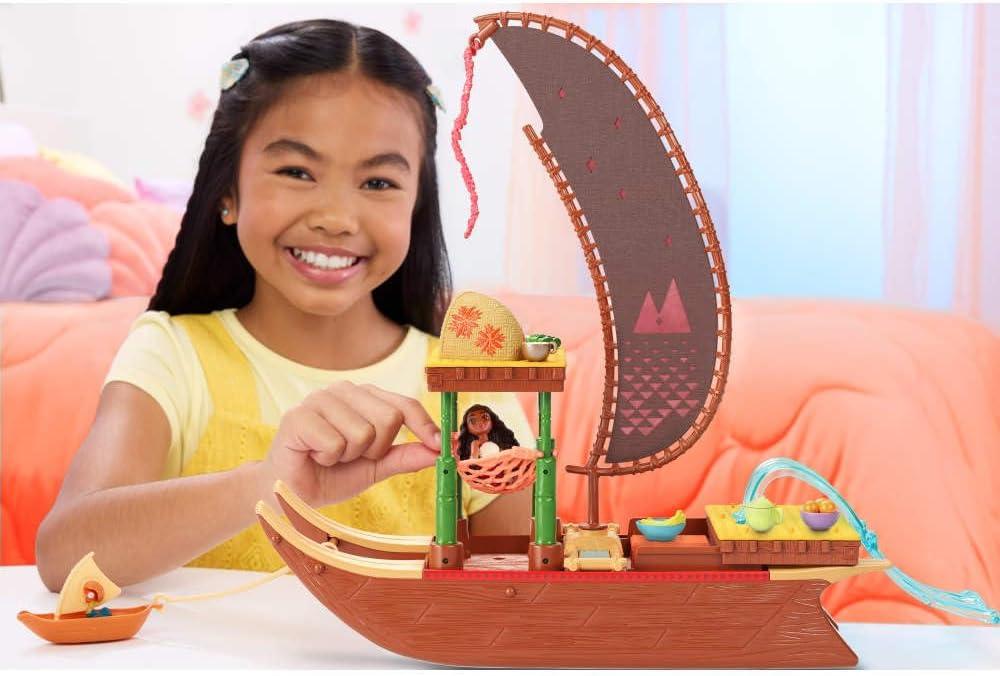 imageMattel Disney Moana 2 Toy Playset with Floating Adventure Canoe Small Doll 1 Character Friend 6 Play Areas amp 10 Accessories