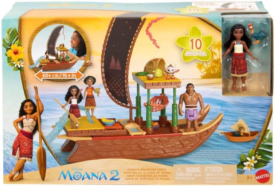 imageMattel Disney Moana 2 Toy Playset with Floating Adventure Canoe Small Doll 1 Character Friend 6 Play Areas amp 10 Accessories