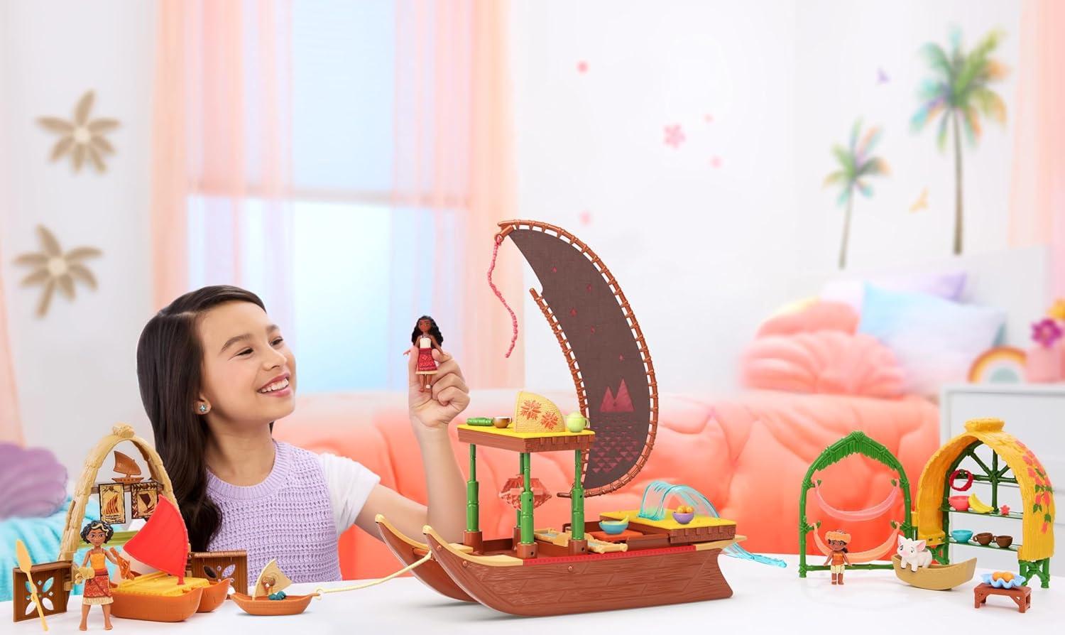 imageMattel Disney Moana 2 Toys Moana amp Lotos Workshop Playset with 2 Small Dolls Heihei Figure Floating Boat amp 5 Accessories