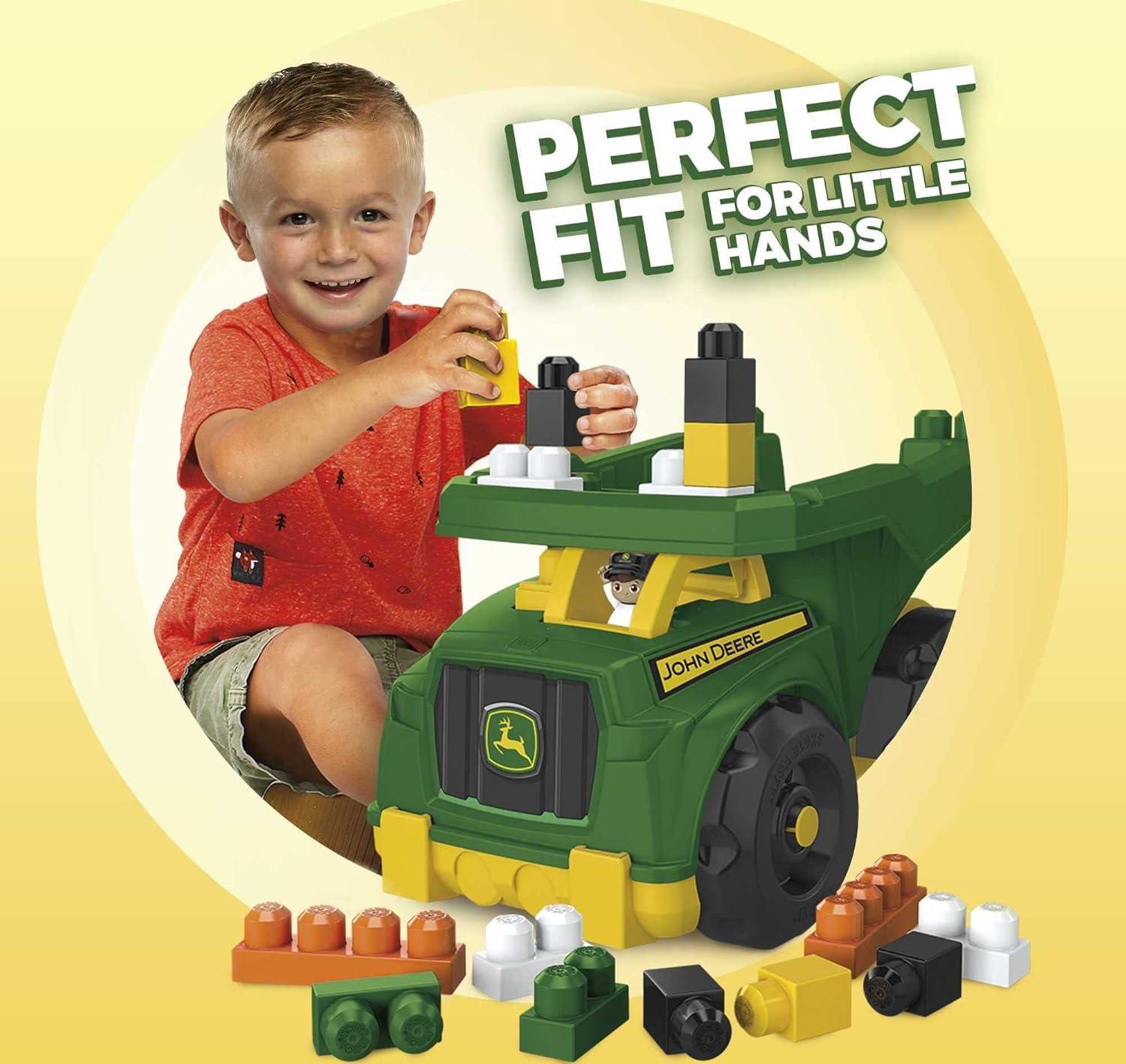imageMega Bloks John Deere Toddler Building Blocks Toy Set Dump Truck with 25 Pieces and Storage 1 Figure Green Ages 1 Years