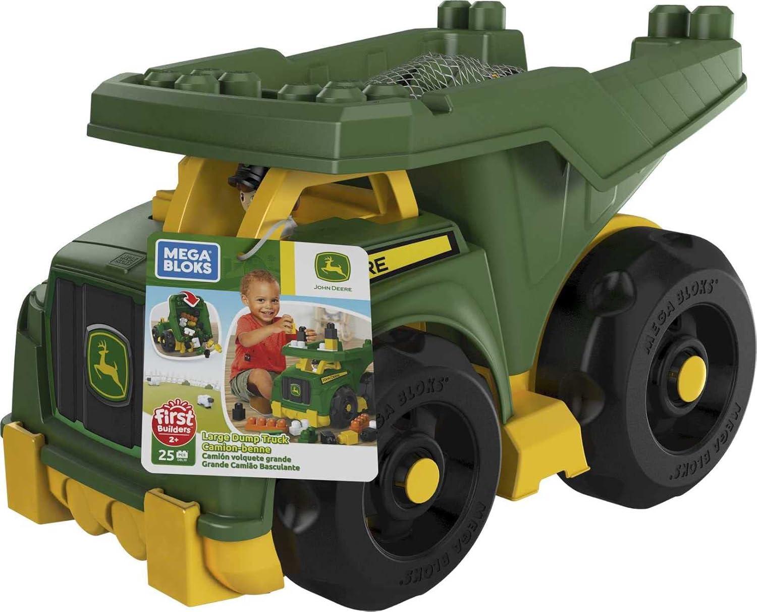 imageMega Bloks John Deere Toddler Building Blocks Toy Set Dump Truck with 25 Pieces and Storage 1 Figure Green Ages 1 Years