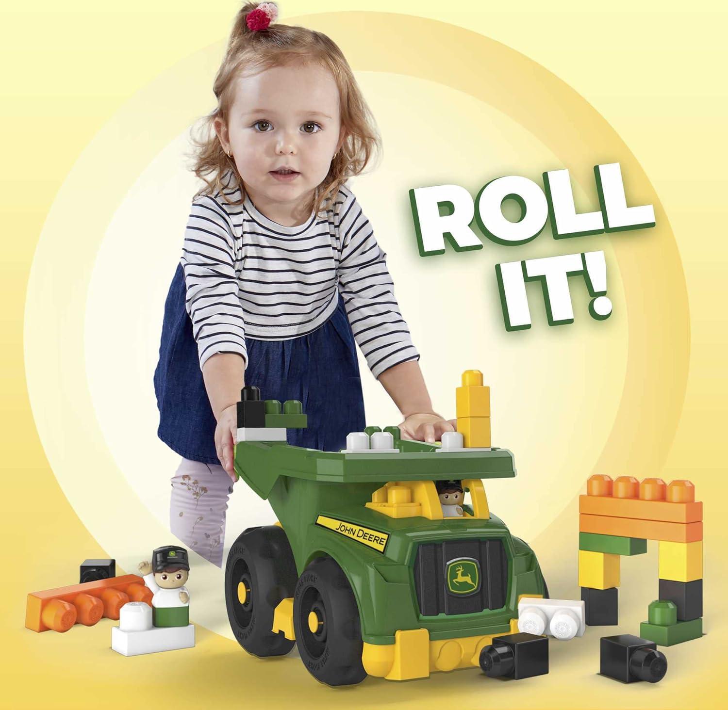 imageMega Bloks John Deere Toddler Building Blocks Toy Set Dump Truck with 25 Pieces and Storage 1 Figure Green Ages 1 Years