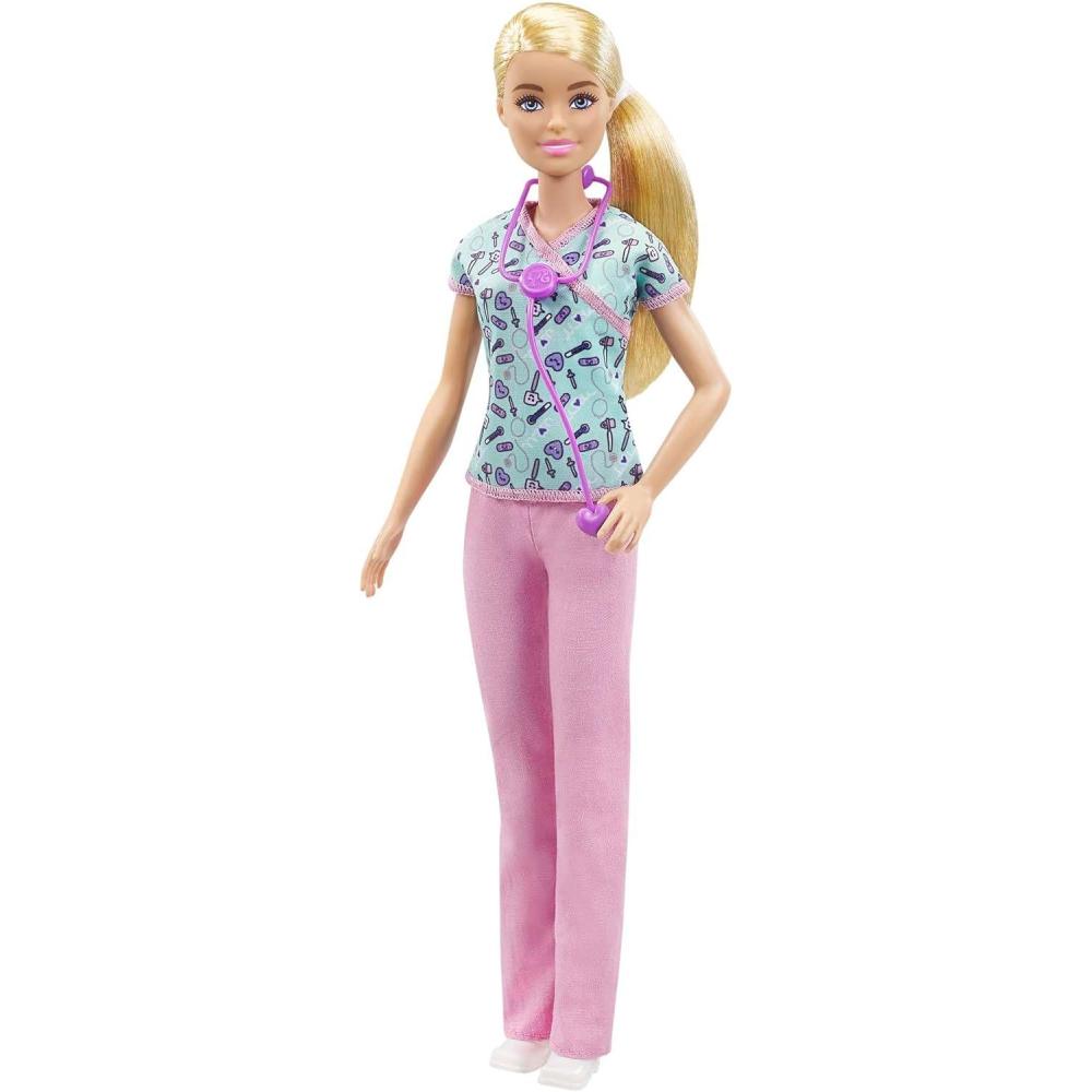 imageBarbie Nurse Blonde Doll 12in3040cm with Scrubs Featuring a Medical Tool Print Top amp Pink Pants White Shoes amp StethoscopeAccessory Great Gift for Ages 3 Years Old amp UpMulticolor