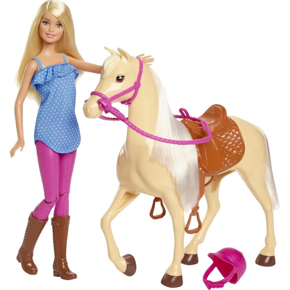 imageBarbie Playet with Blonde Fashion Doll in Riding Outfit amp Light Brown Horse with Saddle Bridle amp Reins Amazon Exclusive0