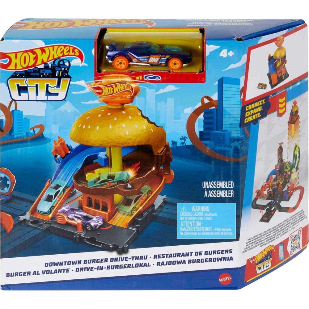 imageHot Wheels City Burger DriveThru Playset with 1 Vehicle Connects to Other Playsets amp Tracks Gift for Kids Ages 4 to 8 Years Old