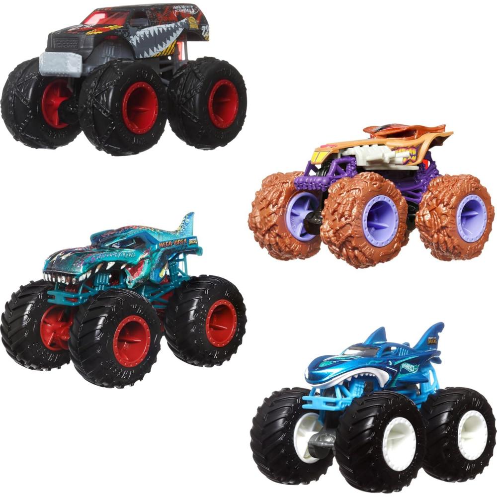 imageHot Wheels Monster Trucks 2Pack Demolition Doubles Set of 2 Toy Vehicles in 164 Scale for Kids amp Collectors Styles May Vary4Pack Fang Frenzy