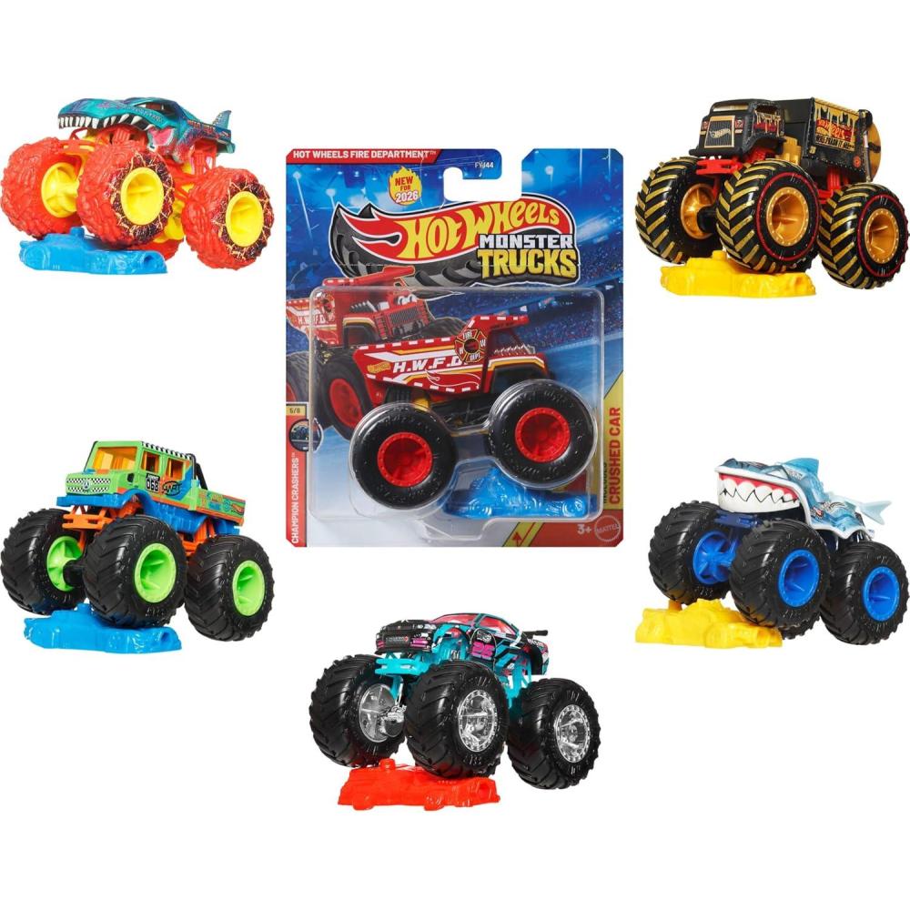 imageHot Wheels Monster Trucks Set 1 Toy Truck in 164 Scale amp 1 Crushable Car Vehicle Play for Kids amp Collectors Styles May VaryStandard