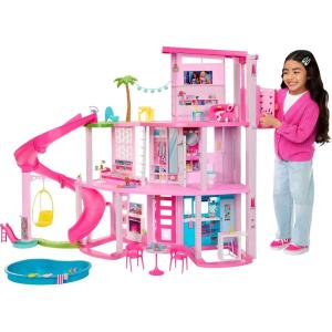 Barbie Dreamhouse, Pool Party Doll House with 75+ Pieces and 3-Story Slide, House Playset, Pet Elevator and Puppy Play Areas(Dreamhouse)
