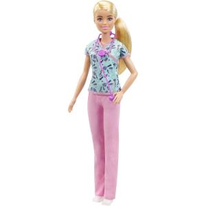 Barbie Nurse Blonde Doll (12-in/30.40-cm) with Scrubs Featuring a Medical Tool Print Top & Pink Pants, White Shoes & StethoscopeAccessory, Great Gift for Ages 3 Years Old & Up(Multicolor)