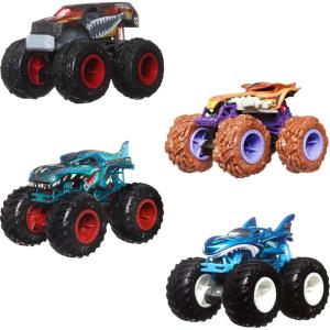 Hot Wheels Monster Trucks 2-Pack, Demolition Doubles Set of 2 Toy Vehicles in 1:64 Scale, for Kids & Collectors (Styles May Vary)(4-Pack Fang Frenzy)