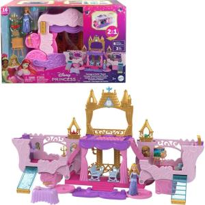 Mattel Disney Princess Toys, Carriage to Castle Transforming Playset with Aurora Small Doll, 4 Figures, Furniture & Accessories(One Size)