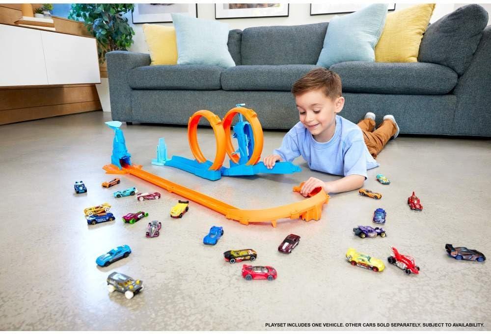 imageHot Wheels Toy Car Track Set Triple Loop Pack amp 164 Scale Vehicle TrackBuilding Components with 3 Loops Speed Snap Tracks amp AdaptersPlayset