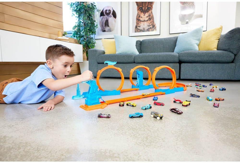 imageHot Wheels Toy Car Track Set Triple Loop Pack amp 164 Scale Vehicle TrackBuilding Components with 3 Loops Speed Snap Tracks amp AdaptersPlayset