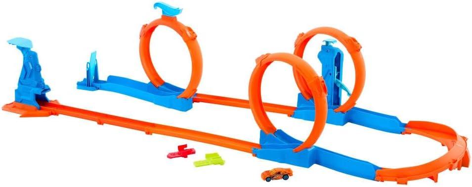 imageHot Wheels Toy Car Track Set Triple Loop Pack amp 164 Scale Vehicle TrackBuilding Components with 3 Loops Speed Snap Tracks amp AdaptersPlayset