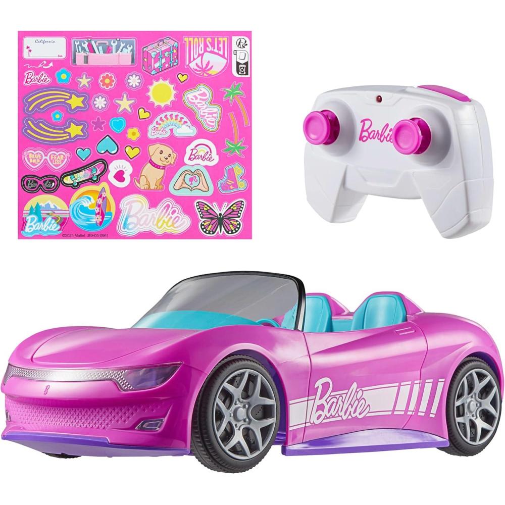 imageHot Wheels Barbie RC Toy Car RemoteControl Pink Convertible Can Hold 2 Barbie Fashion Dolls amp Trunk Opens for Storage Sticker Sheet for CustomizingCar