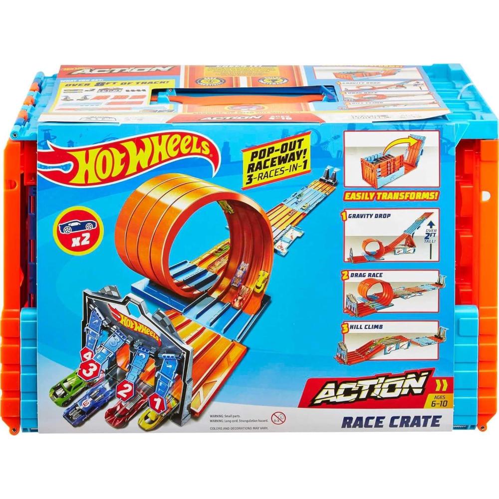 imageHot Wheels Toy Car Track Set Race Crate Transforms into 3 Different Builds Includes Storage amp 2 Cars in 164 Scale Amazon ExclusivePortable Unique