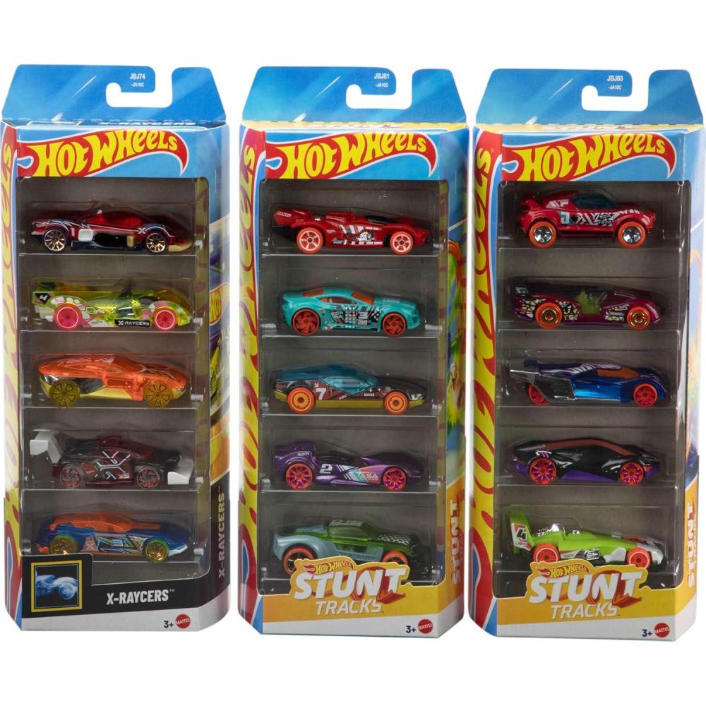 imageHot Wheels Toy Cars or Trucks 5Pack Bundle 3 Themed Sets of 5 164 Scale Vehicles 15 Total Vehicles for Kids amp Collectors Styles May Vary Amazon Exclusive