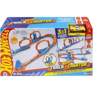 Hot Wheels Toy Car Track Set, Triple Loop Pack & 1:64 Scale Vehicle, Track-Building Components with 3 Loops, Speed Snap Tracks & Adapters(Playset)