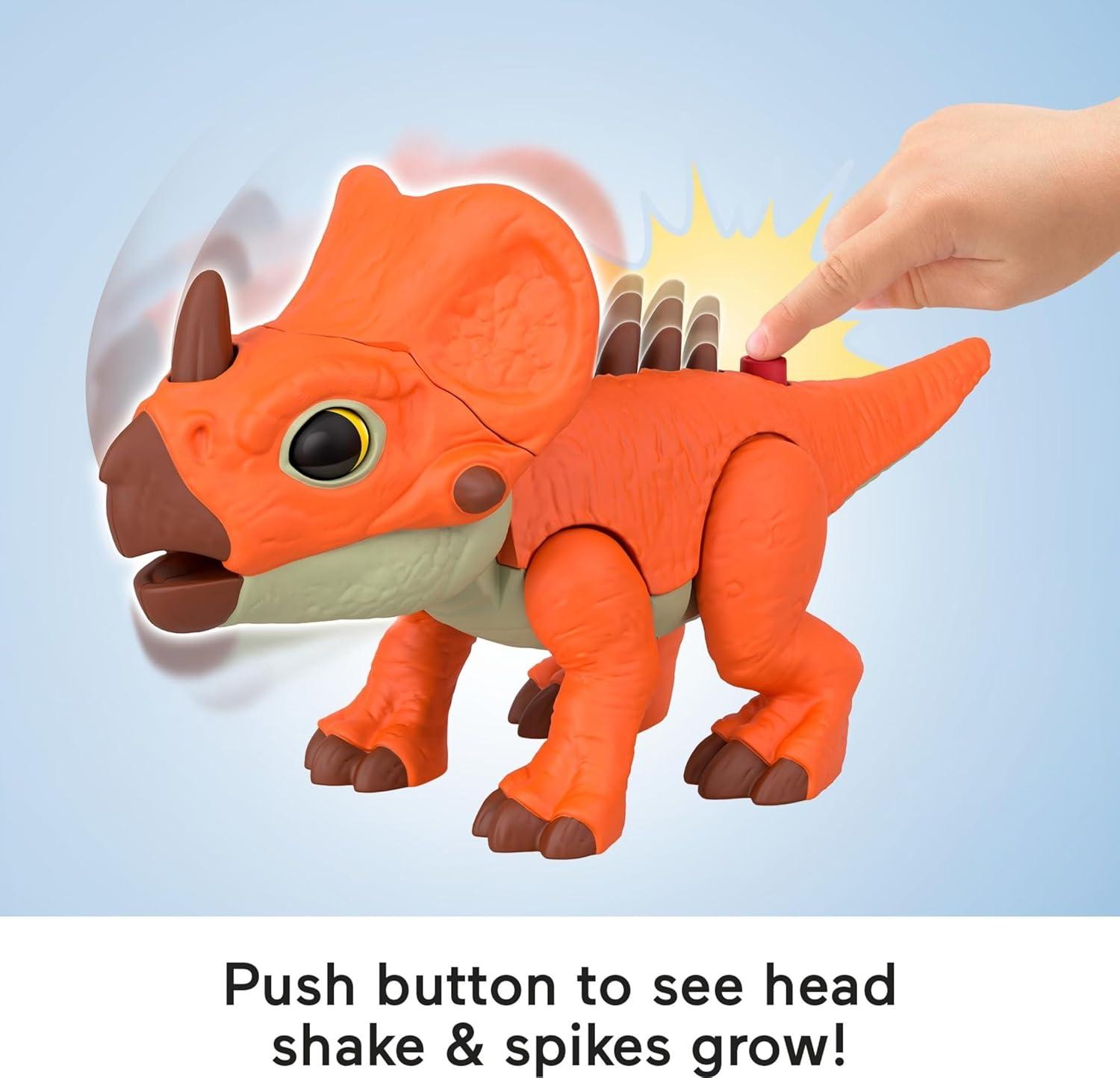 imageFisherPrice Imaginext Jurassic World Dinosaur Action Figure with KidActivated Motion amp Growing Spikes 775inch Aquilops Dino ToyAquilops