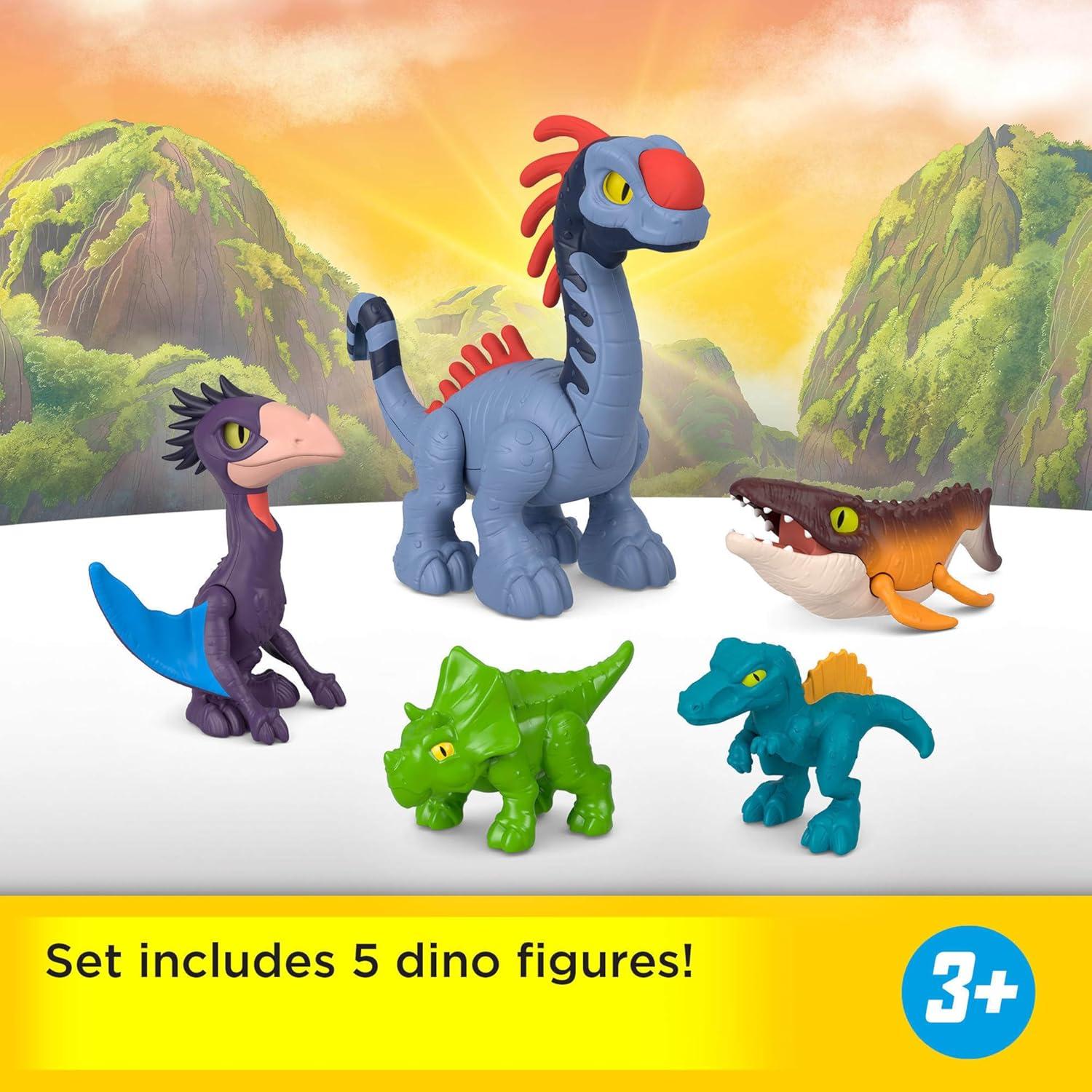 imageFisherPrice Imaginext Jurassic World Rebirth Action Figure Set with 1 3inch Human 5 Dinosaurs Toy Launcher amp Accessories