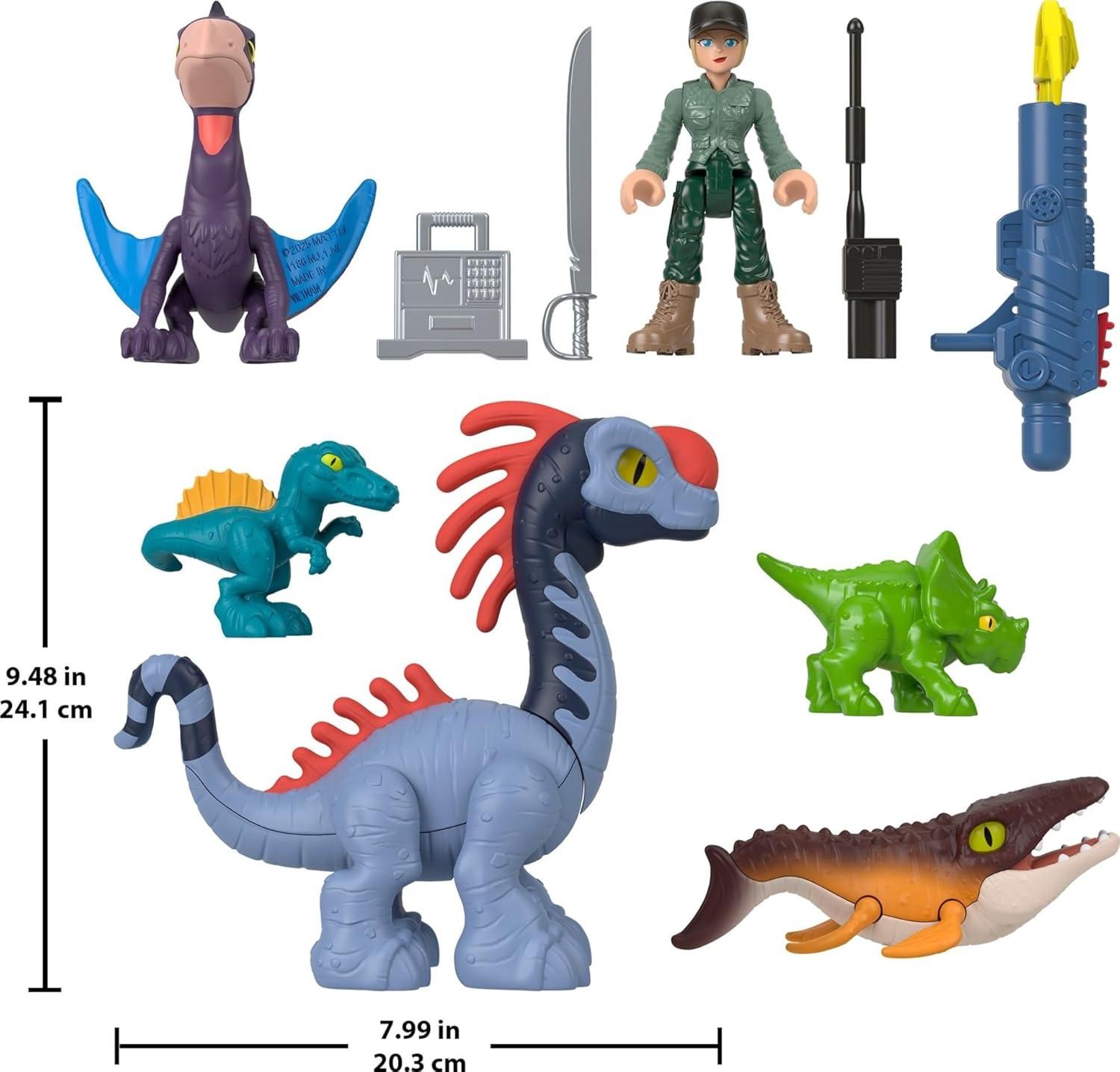 imageFisherPrice Imaginext Jurassic World Rebirth Action Figure Set with 1 3inch Human 5 Dinosaurs Toy Launcher amp Accessories