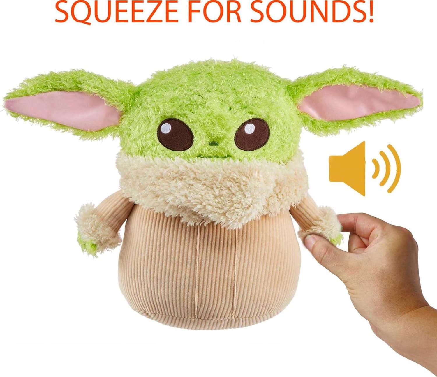 imageMattel Star Wars Grogu Plush 12inch Toy Figure Soft n Fuzzy Character Doll with Sounds Press Hands to Activate