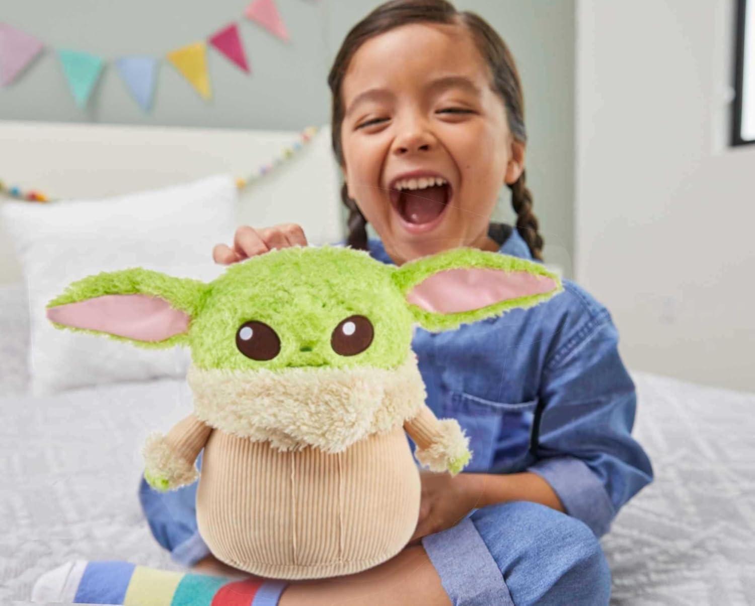 imageMattel Star Wars Grogu Plush 12inch Toy Figure Soft n Fuzzy Character Doll with Sounds Press Hands to Activate