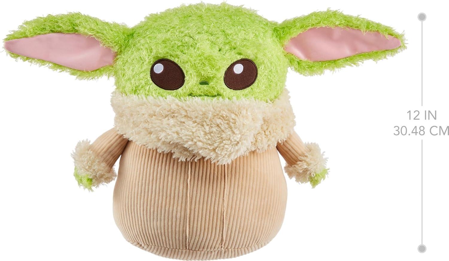 imageMattel Star Wars Grogu Plush 12inch Toy Figure Soft n Fuzzy Character Doll with Sounds Press Hands to Activate