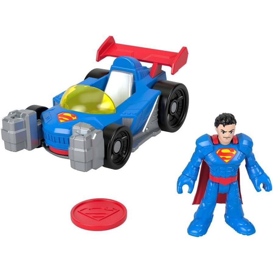 imageFisherPrice Imaginext DC Super Friends Metal Force Supermobile Toy Car 3inch Superman Action Figure amp Accessories Set Includes Launcher amp 2 Discs