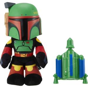 Mattel Star Wars Plush 12-inch Toy, Boba Fett Rocket Launching Soft Doll, Removable Air-Powered Rocket Launcher with Projectile