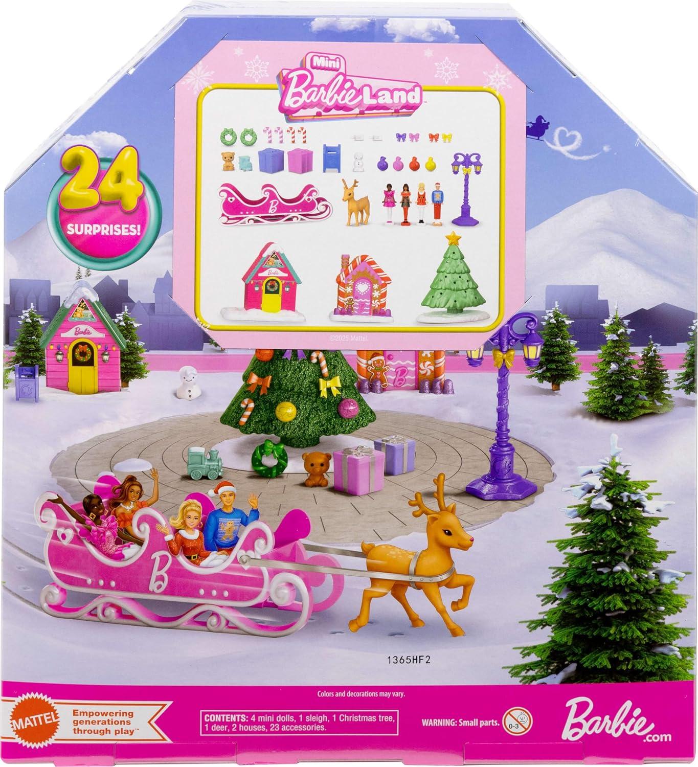 imageBarbie Advent Calendar with Doll amp 24 Surprise Toy Accessories Including Unicorn amp Pets Transform Fashion Doll into Mermaid Fairy amp MoreMini Barbieland