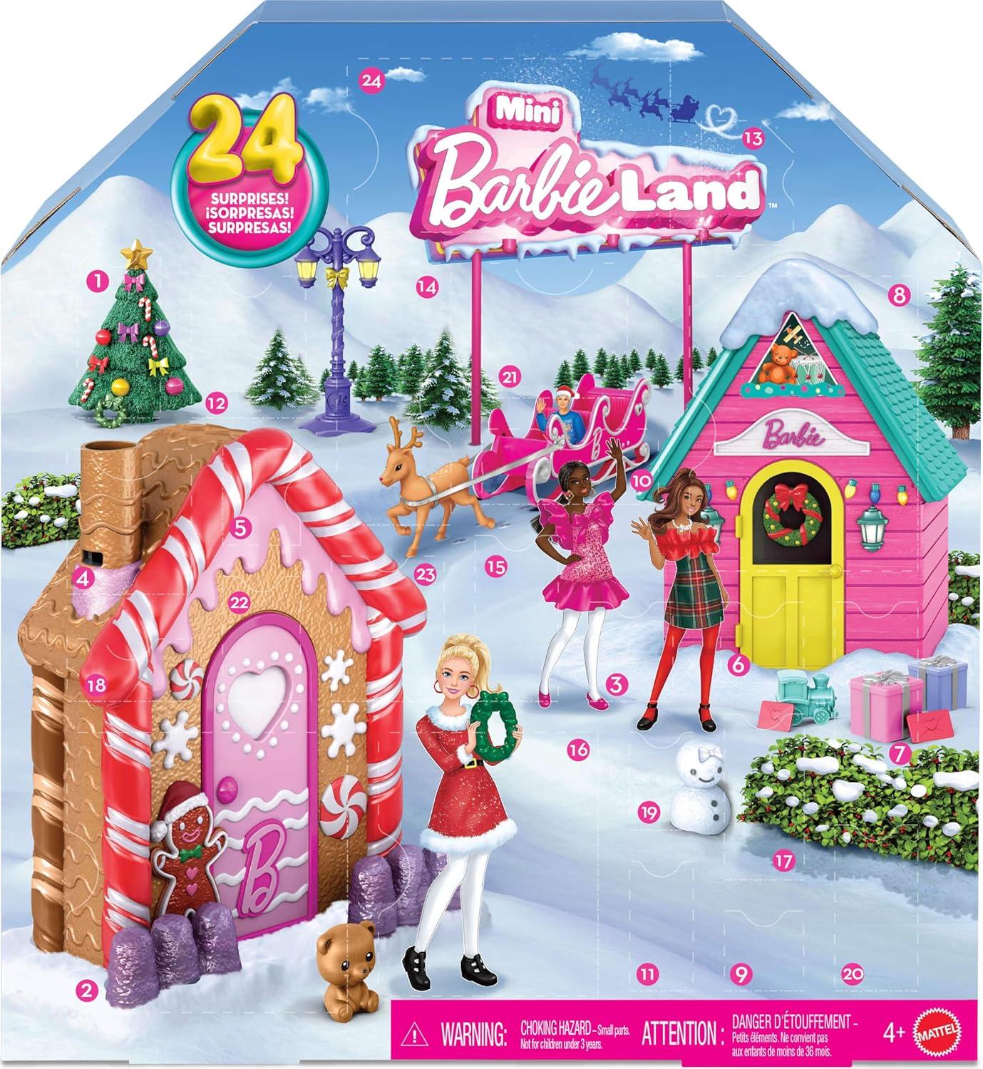 imageBarbie Advent Calendar with Doll amp 24 Surprise Toy Accessories Including Unicorn amp Pets Transform Fashion Doll into Mermaid Fairy amp MoreMini Barbieland