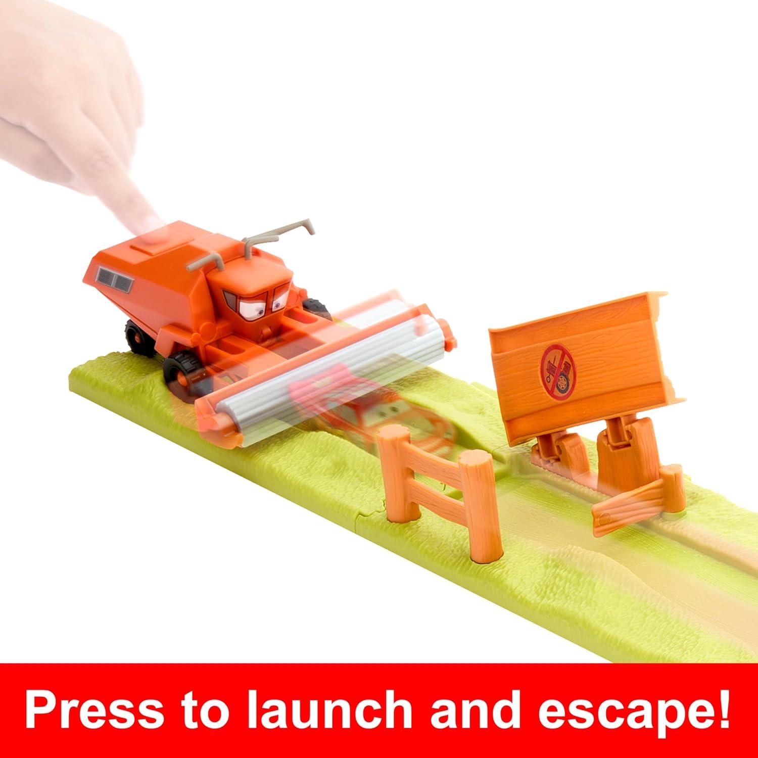 imageMattel Disney and Pixar Cars Playset with 3 Toy Vehicles amp 2 Ways to Play Frank Escape amp Stunt Race Set Includes Lightning McQueen