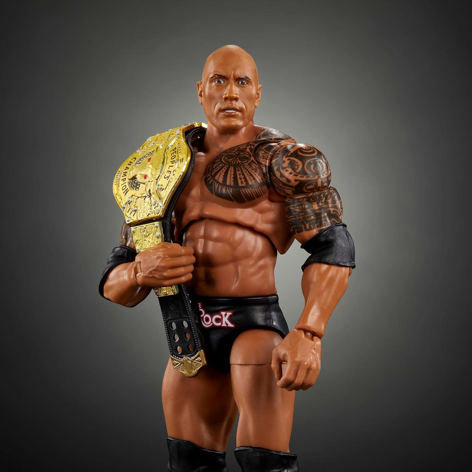 imageMattel WWE Ultimate Edition Action Figure amp Accessories 6inch The Rock Collectible Set Swappable Heads amp Hands 30 Articulation PointsThe Rock