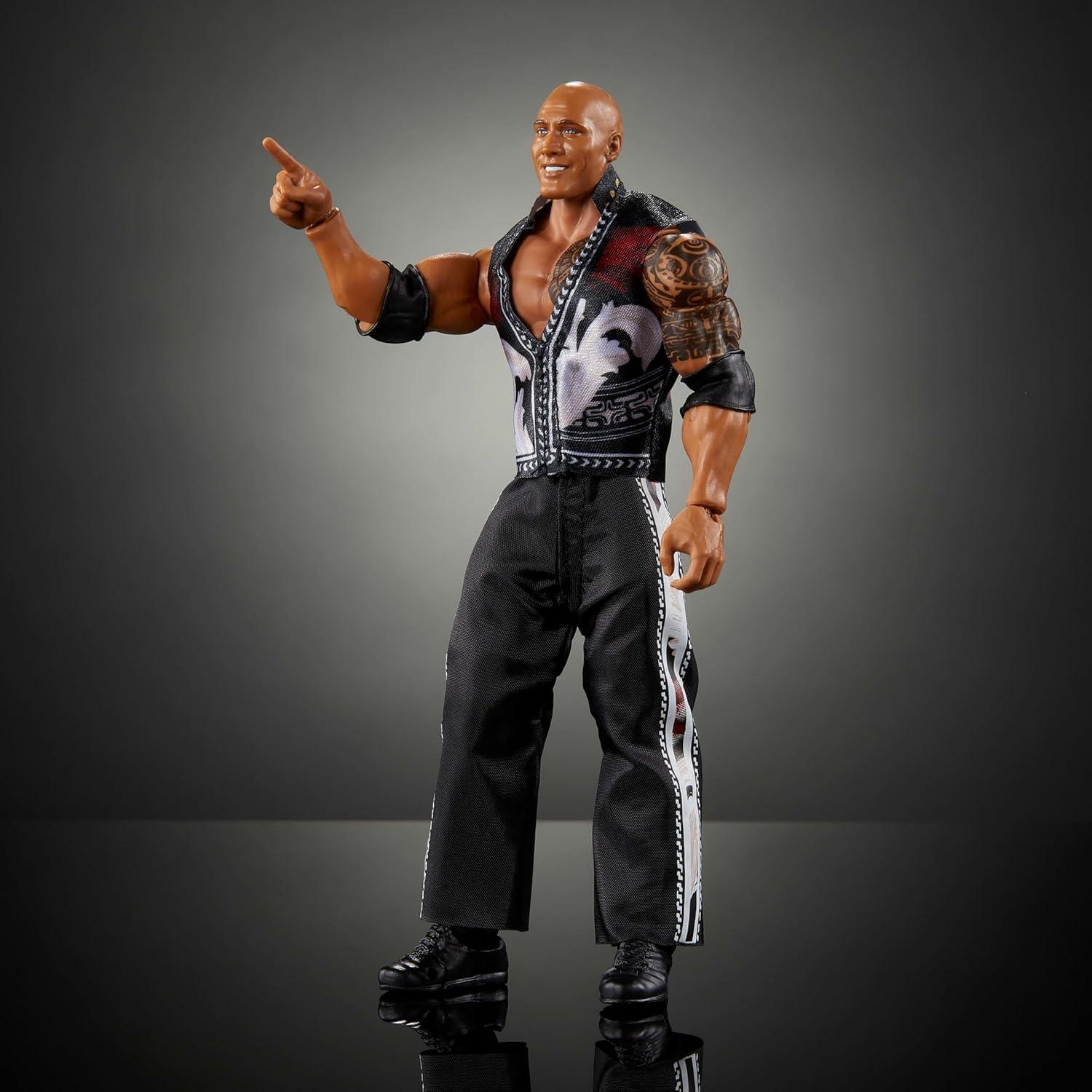 imageMattel WWE Ultimate Edition Action Figure amp Accessories 6inch The Rock Collectible Set Swappable Heads amp Hands 30 Articulation PointsThe Rock