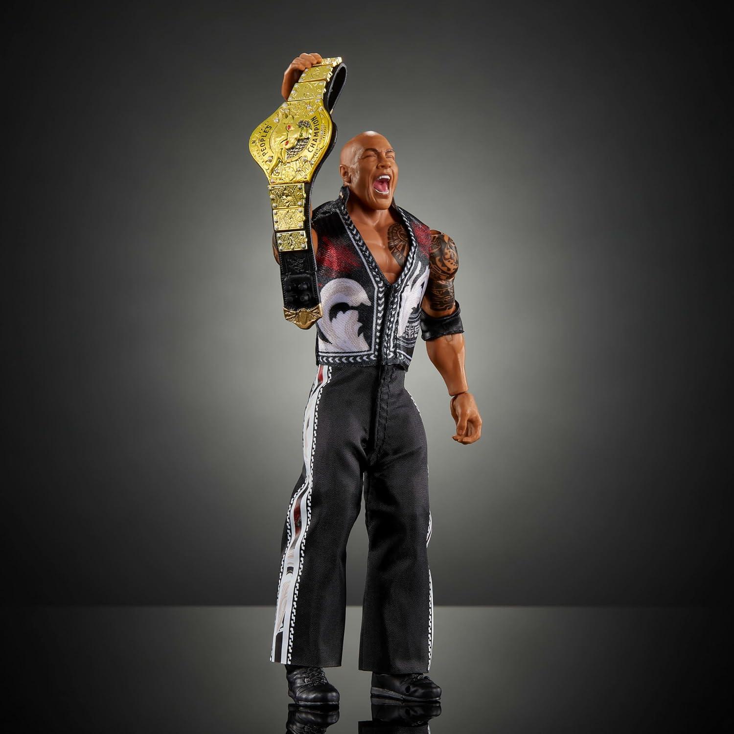 imageMattel WWE Ultimate Edition Action Figure amp Accessories 6inch The Rock Collectible Set Swappable Heads amp Hands 30 Articulation PointsThe Rock