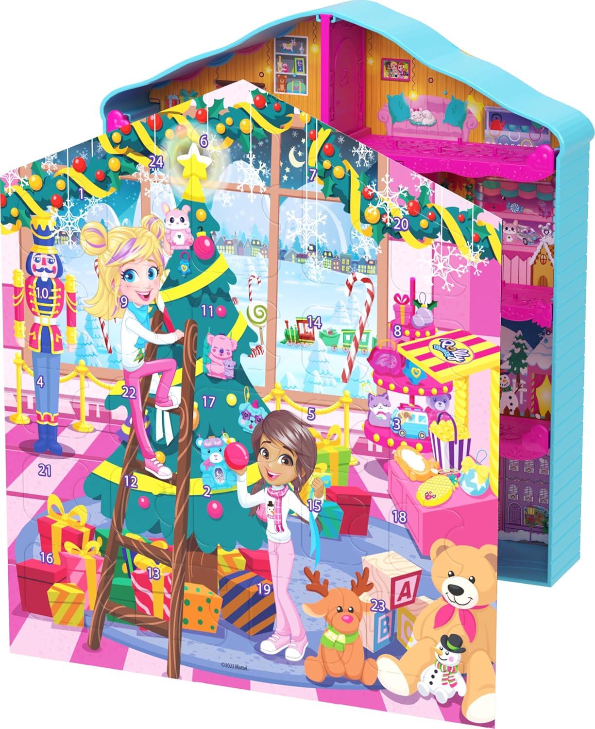 imagePolly Pocket Dolls Advent Calendar Gingerbread House Playset with 24 Surprises Dollhouse Furniture Toy Car amp Holiday Accessories