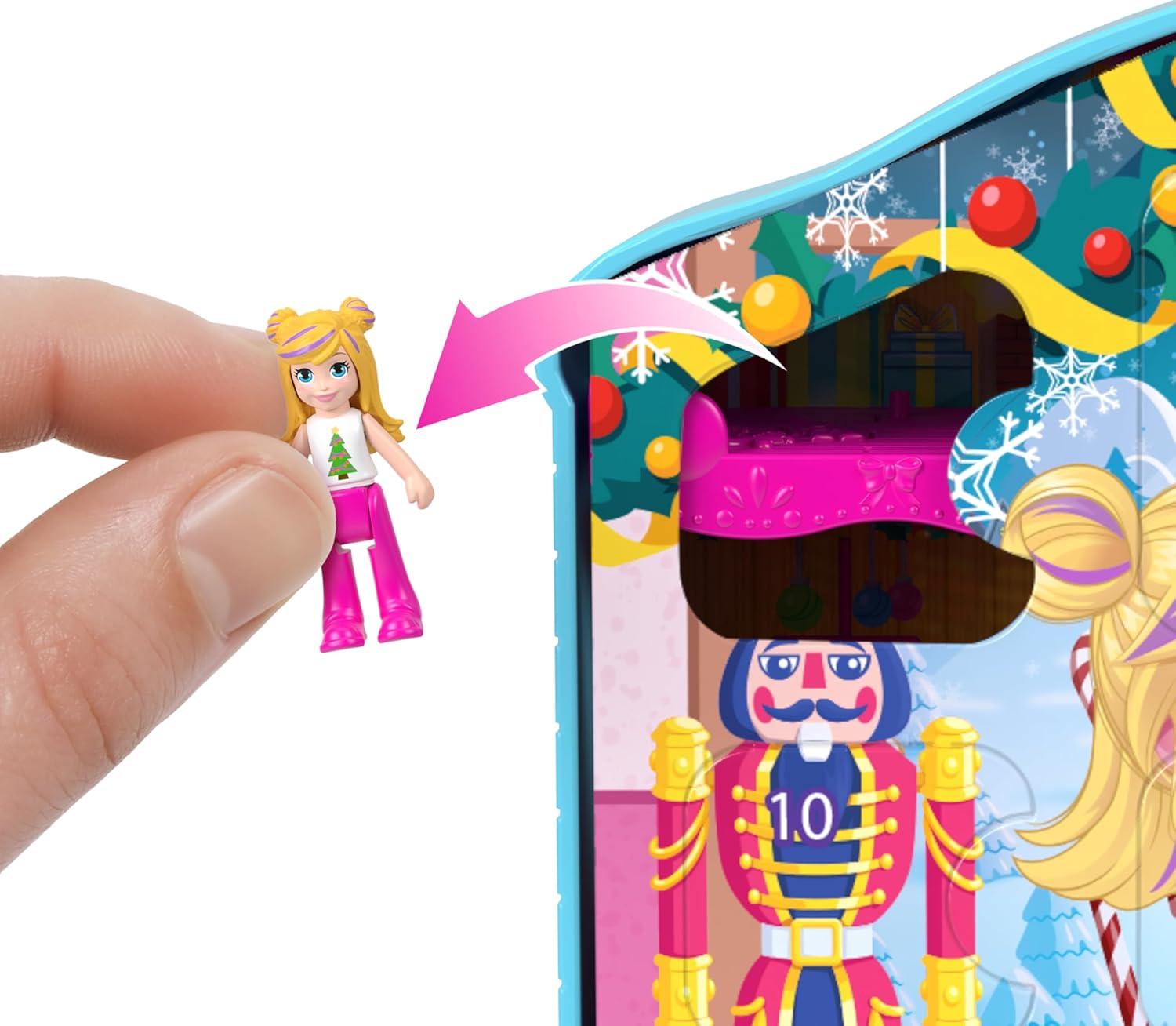 imagePolly Pocket Dolls Advent Calendar Gingerbread House Playset with 24 Surprises Dollhouse Furniture Toy Car amp Holiday Accessories