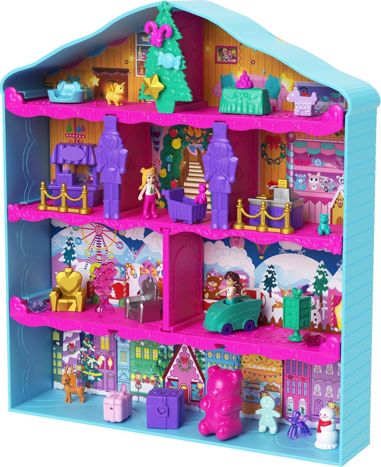 imagePolly Pocket Dolls Advent Calendar Gingerbread House Playset with 24 Surprises Dollhouse Furniture Toy Car amp Holiday Accessories