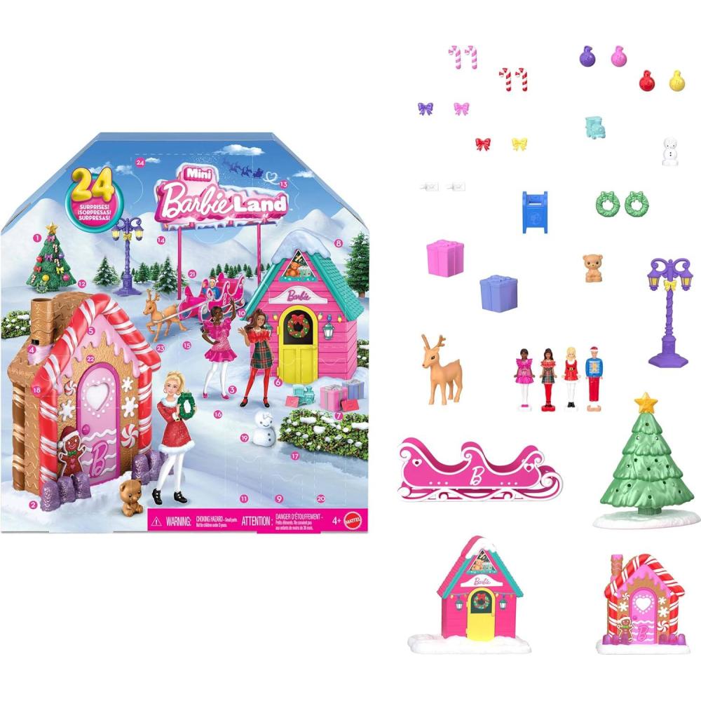 imageBarbie Advent Calendar with Doll amp 24 Surprise Toy Accessories Including Unicorn amp Pets Transform Fashion Doll into Mermaid Fairy amp MoreMini Barbieland