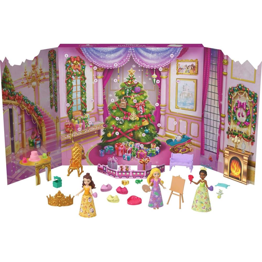 imageMattel Disney Princess Doll Advent Calendar with 24 Days of Surprises Including 3 Small Dolls 3 Friends 6 Fashions amp 16 Accy Inspired by Movies Amazon Exclusive